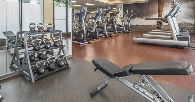 Our fitness center with weight lifting and exercise equipment